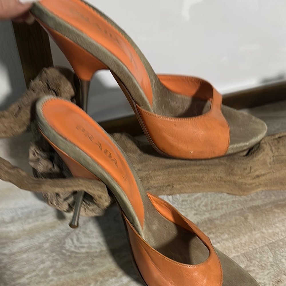 Orange Leather Peep-Toe Prada size 38